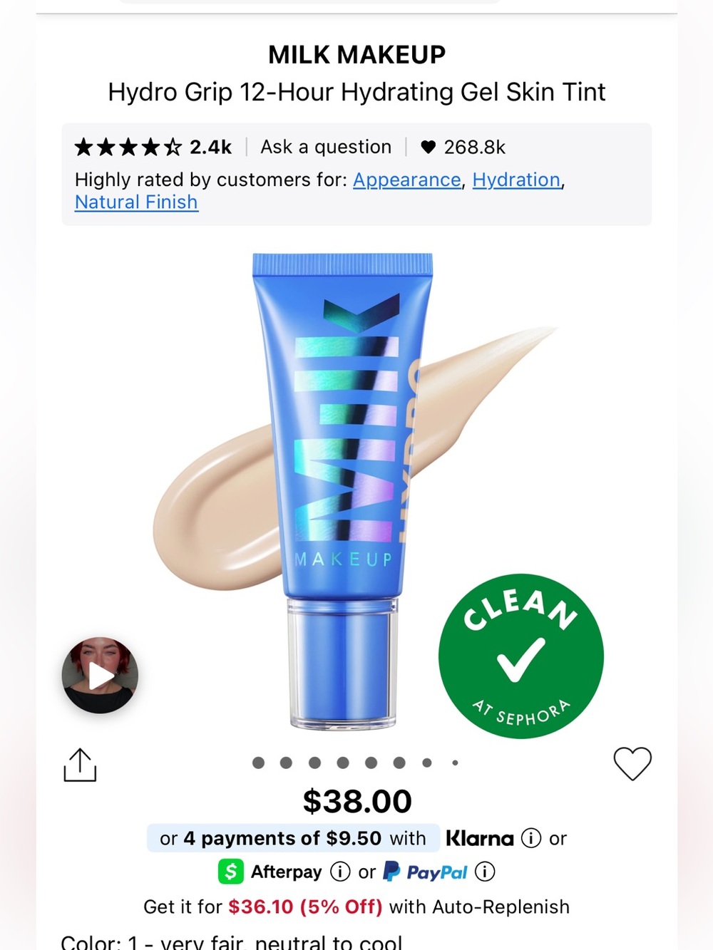 New MILK MAKEUP Hydro Grip 12-Hour Hydrating Gel Skin Tint